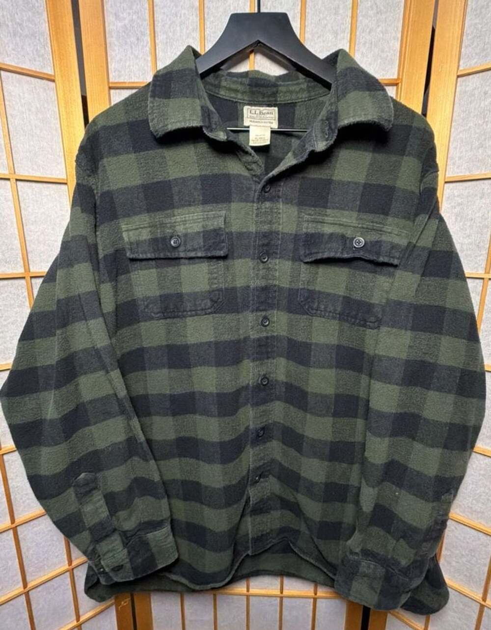 L.L. Bean Plaid Flannel Shirt Size XL-Reg Green Black Buffalo Plaid